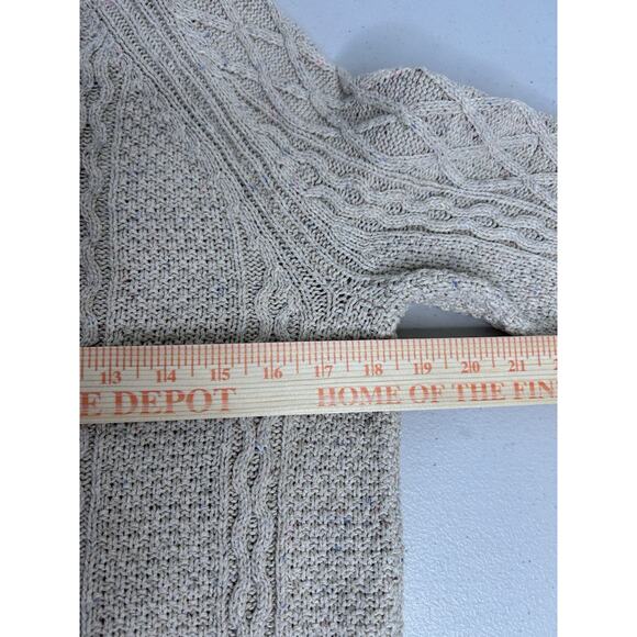 J Crew Donegal Knit Crew Sweater Sz S Tan Cable Knit Fisherman Boxy Fit Flecked - Picture 6 of 7